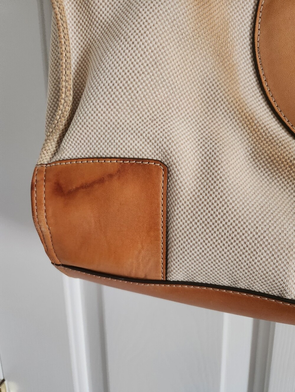 Tory Burch Ella Large Canvas And Leather Tote in Beige and Tan - Picture 2 of 15